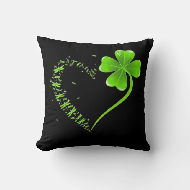 Dragonfly heart irish, Shamrock Heart Clover St Throw Pillow (Front)