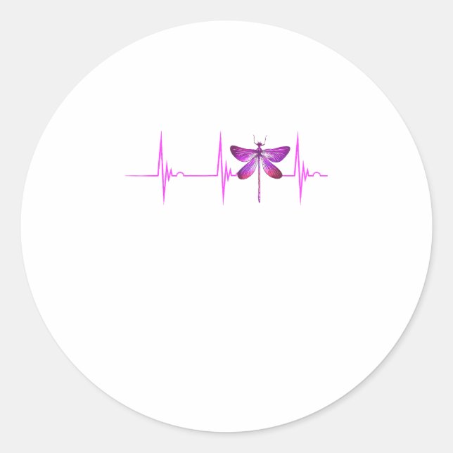 Dragonfly Heartbeat EKG Pulse Nature Insect Dragon Classic Round Sticker (Front)