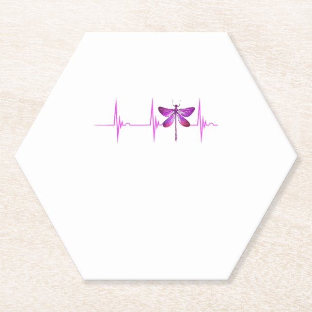 Dragonfly Heartbeat EKG Pulse Nature Insect Dragon Paper Coaster (Front)