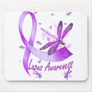 Dragonfly Holding Purple Ribbon Lupus Awareness Mouse Pad