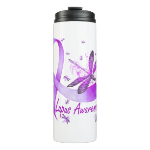 Dragonfly Holding Purple Ribbon Lupus Awareness Thermal Tumbler