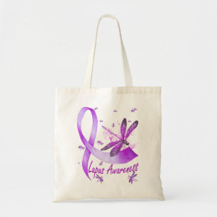 Dragonfly Holding Purple Ribbon Lupus Awareness Tote Bag