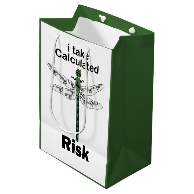 Dragonfly I Take Calculated Risk Funny Medium Gift Bag (Front Angled)