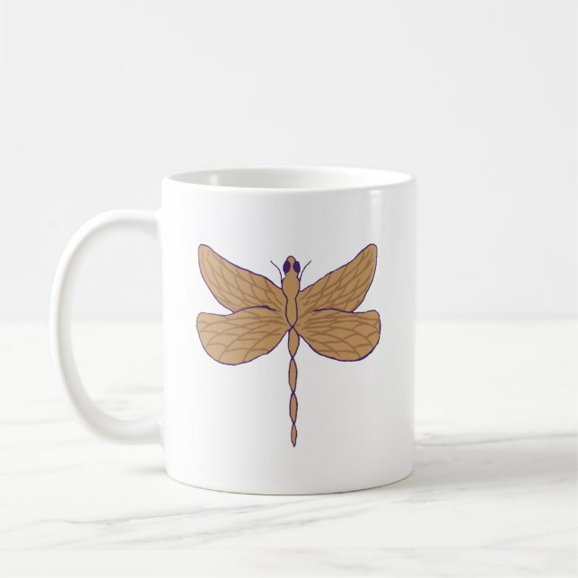 Dragonfly Illustration Purple and Tan Coffee Mug (Left)