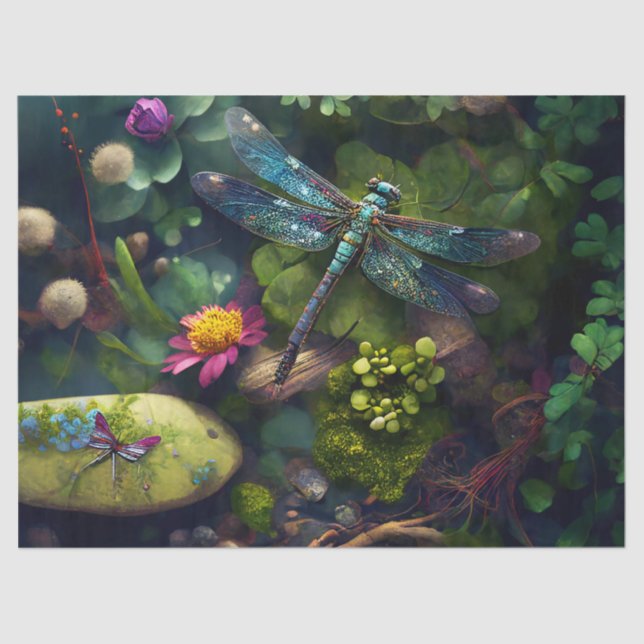 Dragonfly in a Colourful Garden Tissue Paper (Front)
