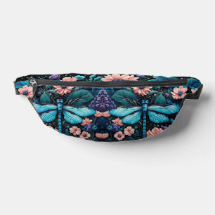 Dragonfly in a flower garden at night fanny pack