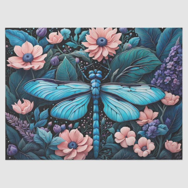 Dragonfly in a flower garden at night tissue paper (Front)