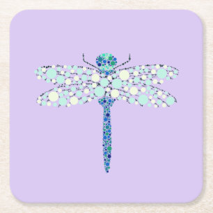 Dragonfly In Dots Square Paper Coaster