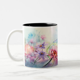 Dragonfly in Flowers Two-Tone Coffee Mug