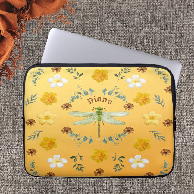 Dragonfly in Gold with Name  Laptop Sleeve (Creator Uploaded)
