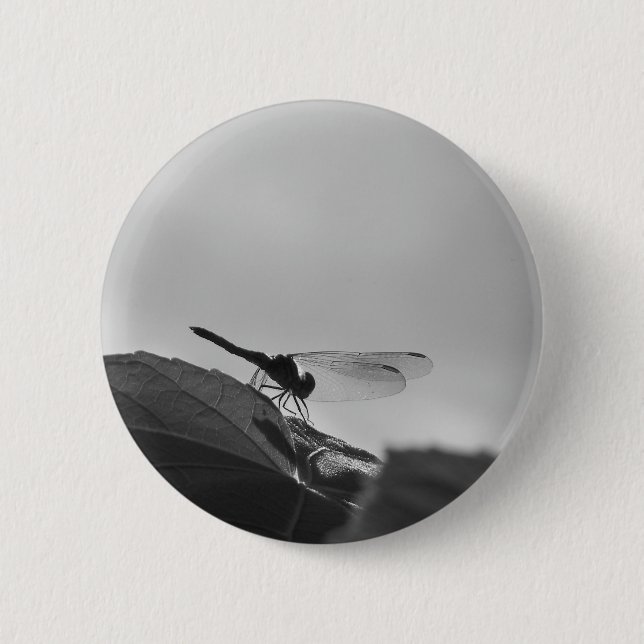 Dragonfly in grayscale on a round button (Front)
