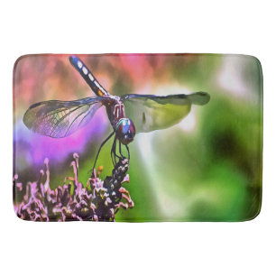 Dragonfly In Green and Blue Realistic Painting Bath Mat