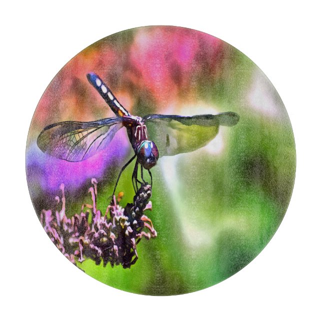 Dragonfly In Green and Blue Realistic Painting Cutting Board (Front)
