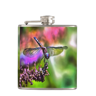 Dragonfly In Green and Blue Realistic Painting Hip Flask
