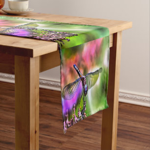 Dragonfly In Green and Blue Realistic Painting Short Table Runner