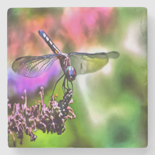 Dragonfly In Green and Blue Realistic Painting Stone Coaster