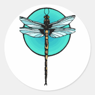 Dragonfly in Turquoise Circle Classic Round Sticker