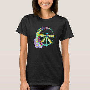 Dragonfly Insect Moon Peace Sign Vintage Hippie Fl T-Shirt