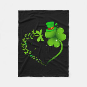 Dragonfly Irish Shamrock Heart Happy St Patrick's Fleece Blanket
