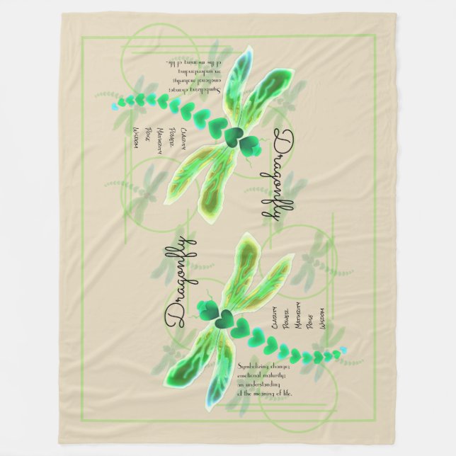 Dragonfly | Khaki Large Fleece Blanket (Front)