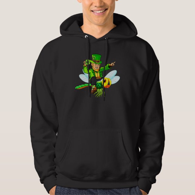 Dragonfly   Leprechaun Riding Dragonfly St Patrick Hoodie (Front)