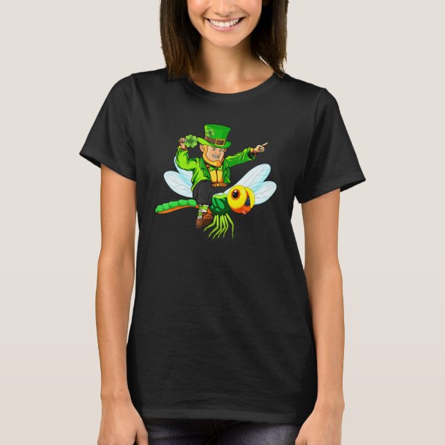 Dragonfly   Leprechaun Riding Dragonfly St Patrick T-Shirt (Front)