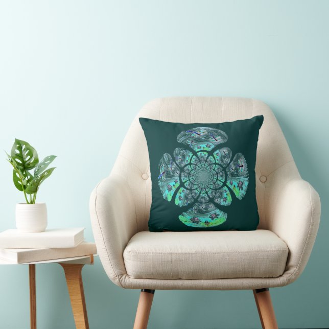 Dragonfly Lillies Flowers Pattern Throw Pillow (Chair)