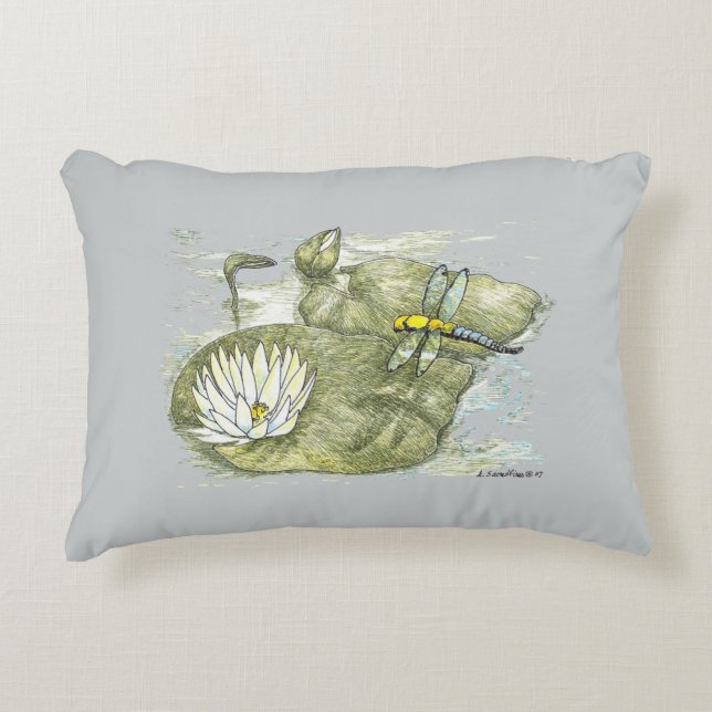 Dragonfly & Lily Pad Brushed Poly Throw Pillow (Front)