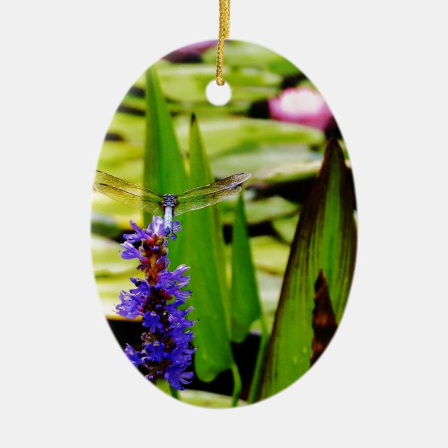 Dragonfly lotus and purple flower ceramic ornament (Front)