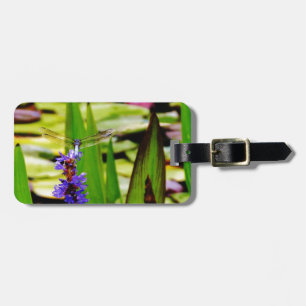 Dragonfly lotus and purple flower luggage tag