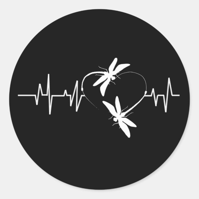Dragonfly Lover Gift| Funny Dragonfly Heartbeat Classic Round Sticker (Front)