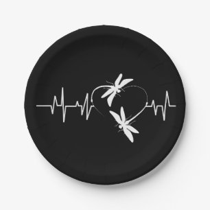 Dragonfly Lover Gift  Funny Dragonfly Heartbeat Paper Plate