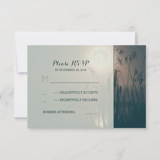 dragonfly marsh and full moon wedding RSVP (Front)