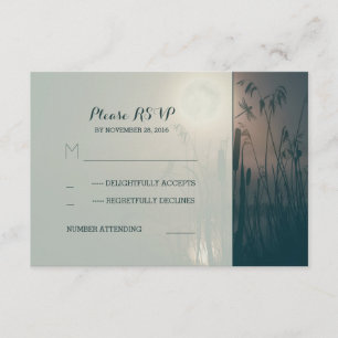 dragonfly marsh and full moon wedding RSVP Card