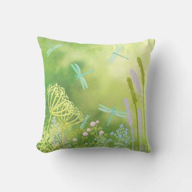 Dragonfly Meadow  Throw Pillow (Front)