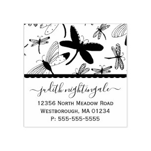 Dragonfly Monogrammed Return Address Rubber Stamp