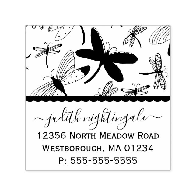 Dragonfly Monogrammed Return Address Self-inking Stamp (Design)