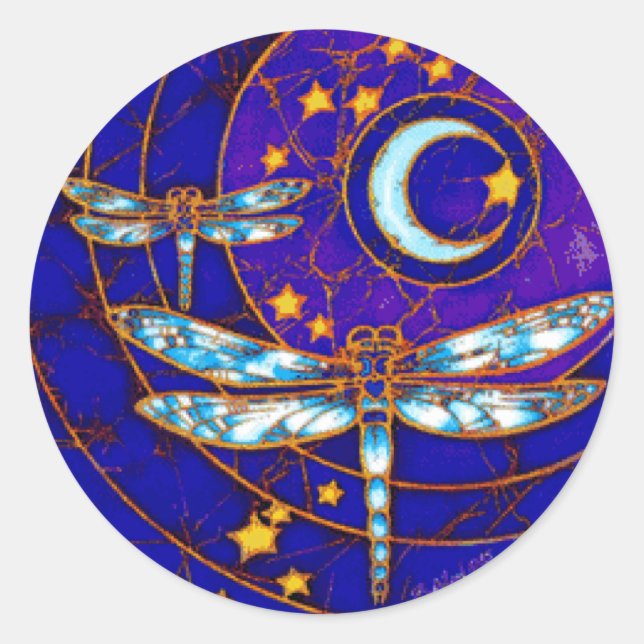 dragonfly moon classic round sticker (Front)