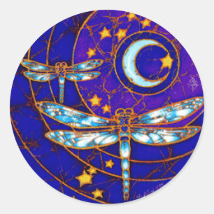 dragonfly moon classic round sticker