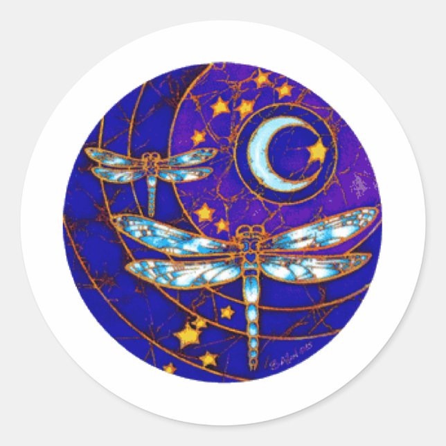 dragonfly moon classic round sticker (Front)