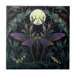 Dragonfly Moon Tile (Swamp Collection)<br><div class="desc">Introducing the Dragonfly Moon Tile from the Swamp Collection. This decorative 4.25 x 4.25 inch ceramic tile features an intricately detailed dragonfly design in art nouveau style. The vivid purple, emerald green, golden yellow, and jet black motifs have an almost ultraviolet quality. Part of a set of 12 Gothic-inspired tiles...</div>