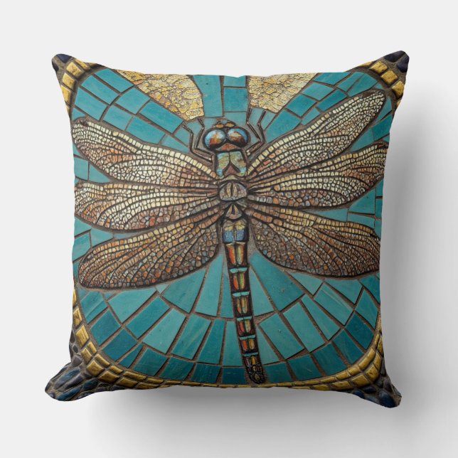 Dragonfly Mosaic Art Throw Pillow (Front)