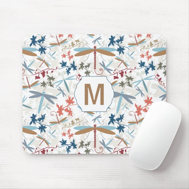 Dragonfly Multi Coloured Monogram Pattern Mouse Pad (With Mouse)