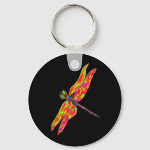 Dragonfly neon insect illustration keychain