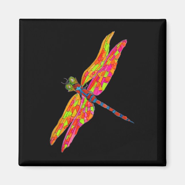Dragonfly neon insect illustration magnet (Front)