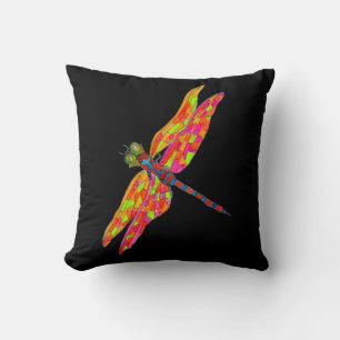 Dragonfly neon watercolor illustration throw pillow