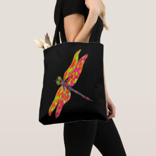 Dragonfly neon watercolor illustration tote bag