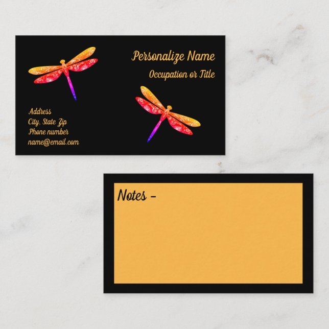 Dragonfly Neon Wings Black Gold  Business Card (Front/Back)