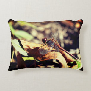 Dragonfly On Dried Leaf Close Up  Accent Pillow