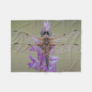 Dragonfly On Flower Fleece Blanket